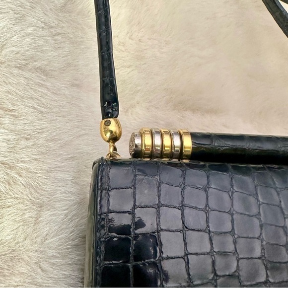 Vtg RODO M bag black patent croc mint condition Italy designer NWOT - Picture 6 of 14